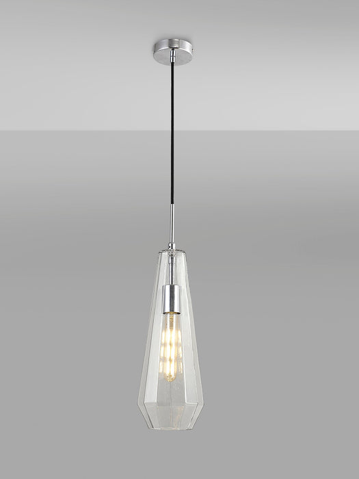 Deco Markus Single Slim Cone Pendant 1 Light Polished Chrome/Clear Glass • D0601