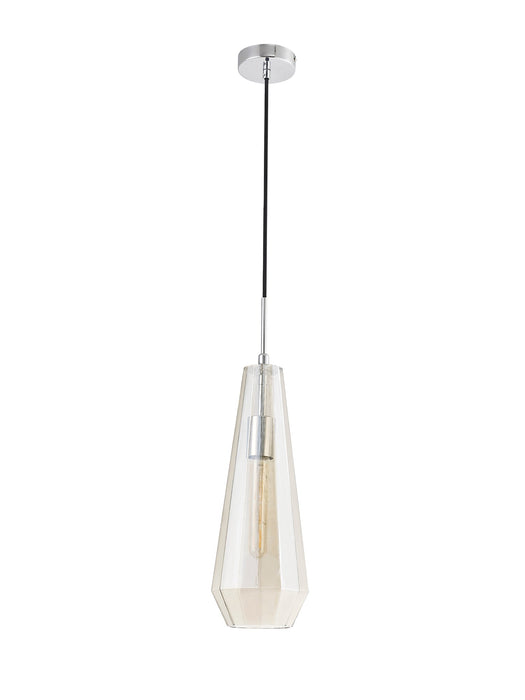 Deco Markus Single Slim Cone Pendant 1 Light Polished Chrome/Cognac Glass • D0602