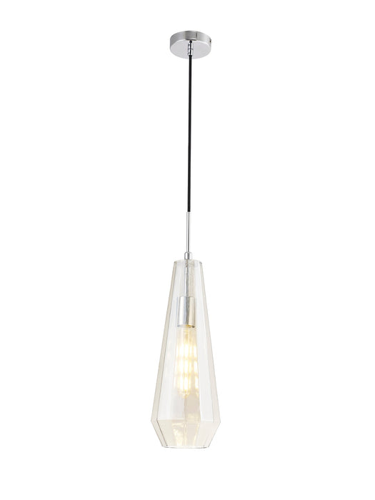 Deco Markus Single Slim Cone Pendant 1 Light Polished Chrome/Cognac Glass • D0602