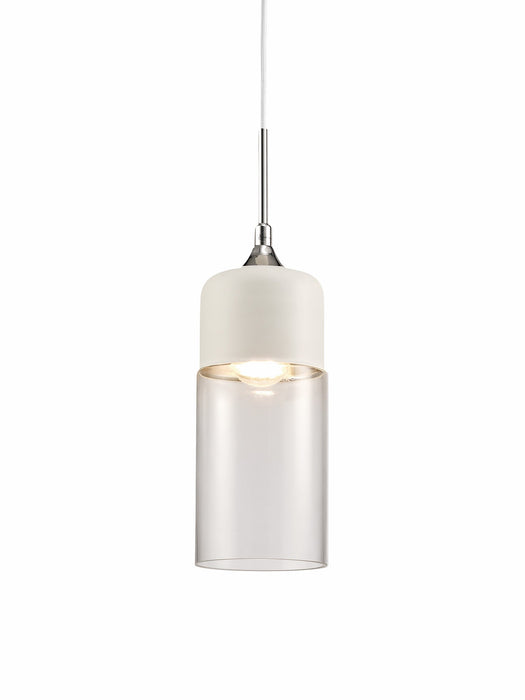 Deco Mia Single Tube Pendant 1 Light E27 White/Clear Glass • D0111