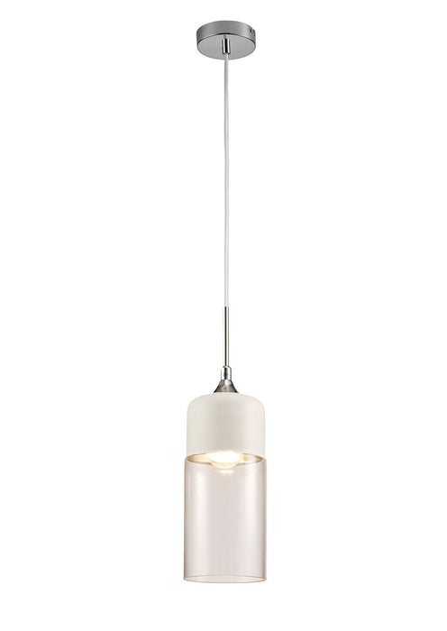 Deco Mia Single Tube Pendant 1 Light E27 White/Clear Glass • D0111