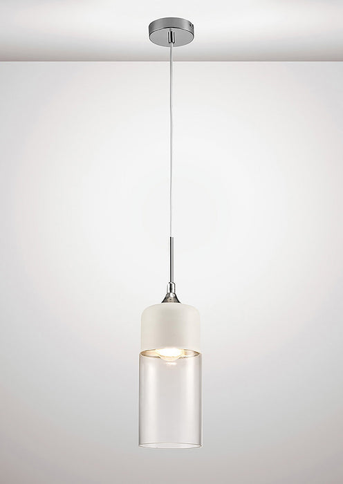 Deco Mia Single Tube Pendant 1 Light E27 White/Clear Glass • D0111