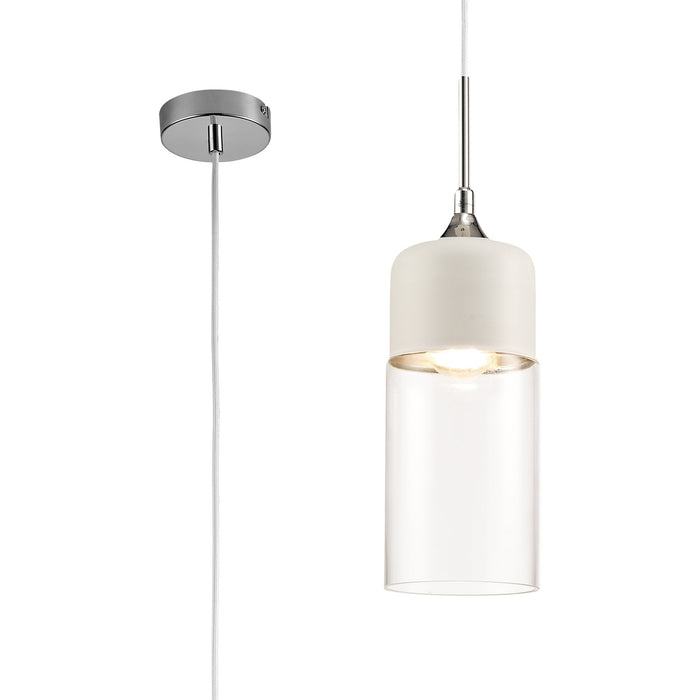 Deco Mia Single Tube Pendant 1 Light E27 White/Clear Glass • D0111