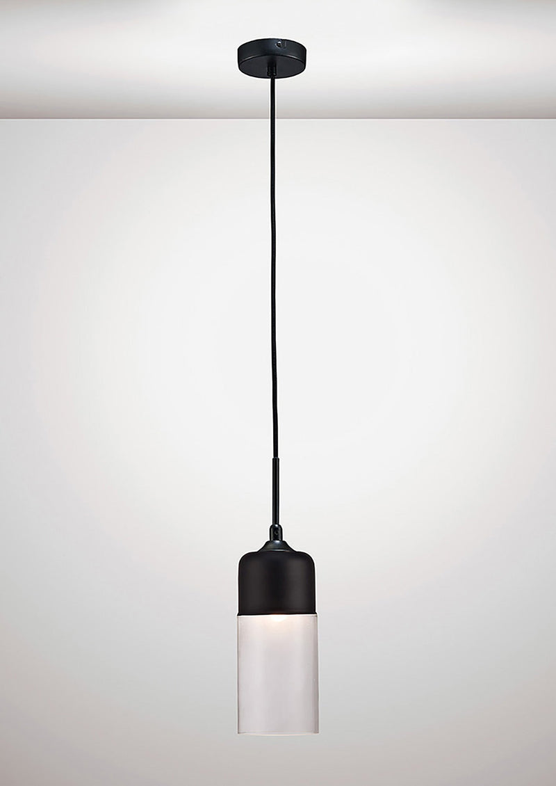 Deco Mia Single Tube Pendant 1 Light E27 Black/Clear Glass • D0112