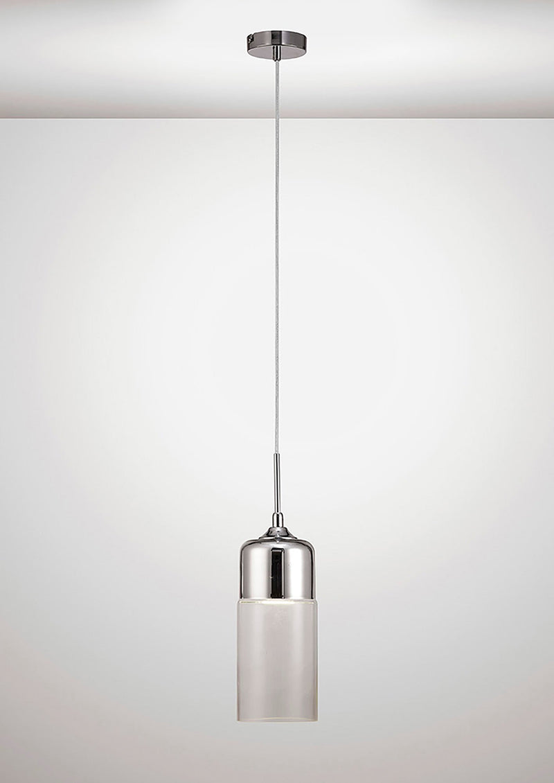 Deco Mia Single Tube Pendant 1 Light E27 Polished Chrome/Clear Glass • D0113