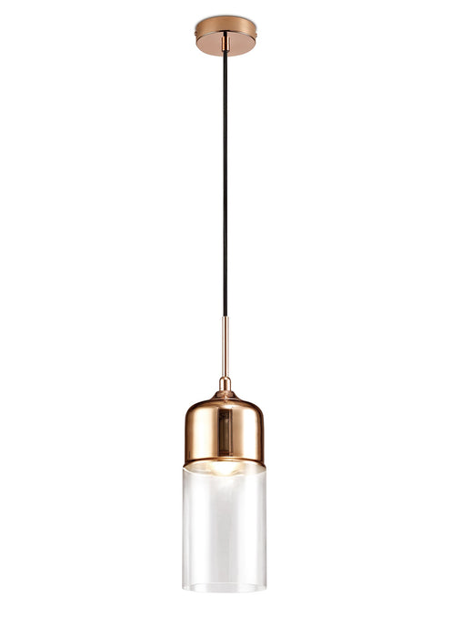 Deco Mia Single Tube Pendant 1 Light E27 Copper/Clear Glass • D0114