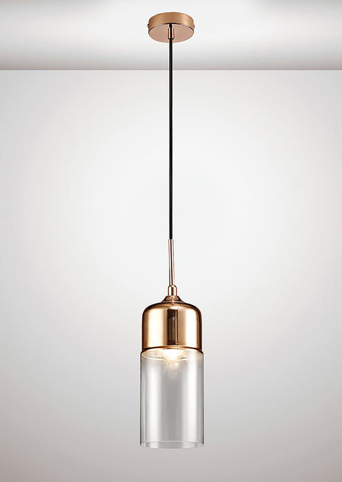 Deco Mia Single Tube Pendant 1 Light E27 Copper/Clear Glass • D0114