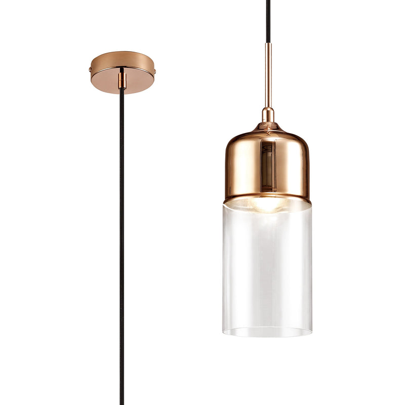Deco Mia Single Tube Pendant 1 Light E27 Copper/Clear Glass • D0114