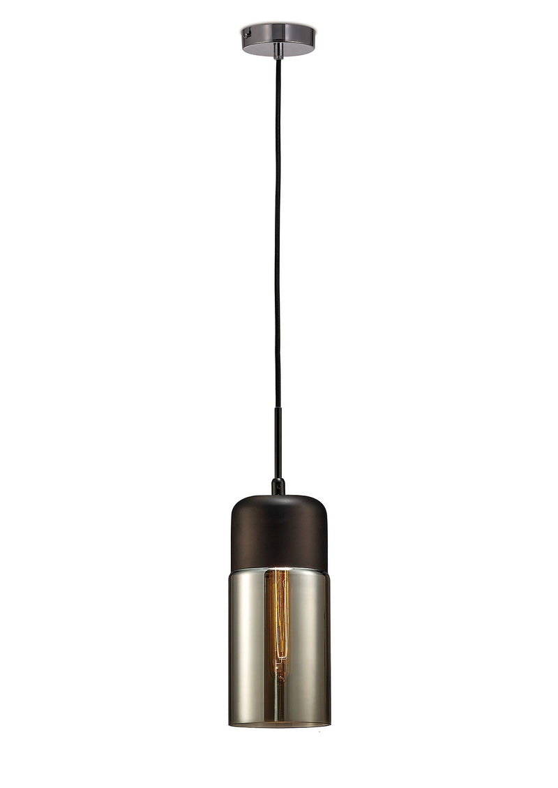 Deco Mia Single Tube Pendant 1 Light E27 Polished Chrome/Black/Smoke Glass • D0115