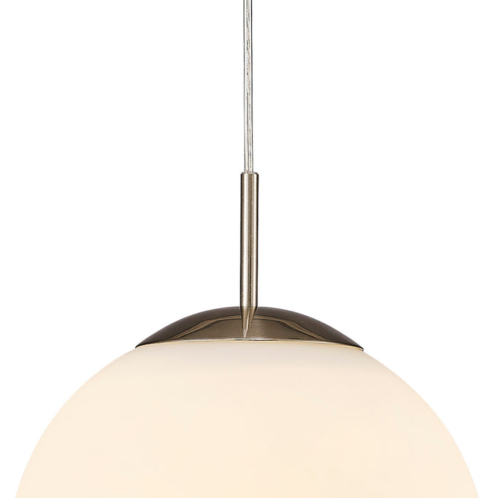 Deco Miranda Small Ball Pendant 1 Light E27 Satin Nickel Suspension With Frosted White Glass Globe • D0122