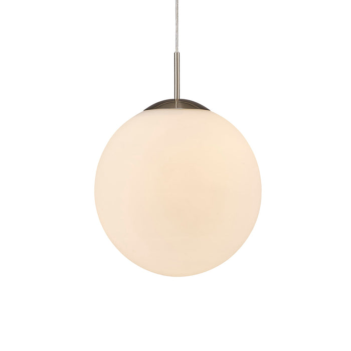 Deco Miranda Medium Ball Pendant 1 Light E27 Satin Nickel Suspension With Frosted White Glass Globe • D0123