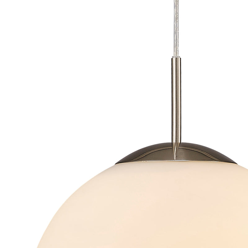 Deco Miranda Medium Ball Pendant 1 Light E27 Satin Nickel Suspension With Frosted White Glass Globe • D0123