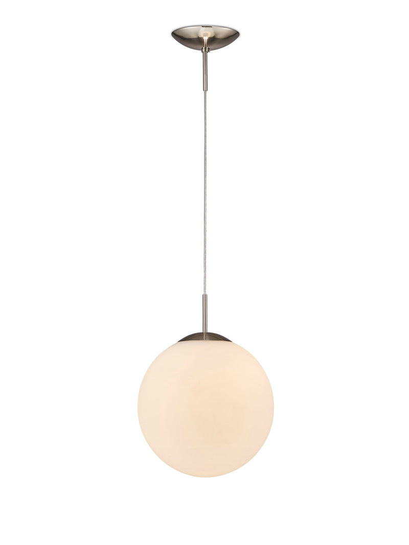 Deco Miranda Medium Ball Pendant 1 Light E27 Satin Nickel Suspension With Frosted White Glass Globe • D0123