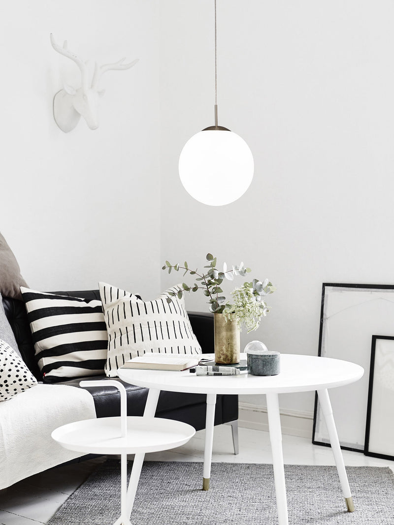 Deco Miranda Small Ball Pendant 1 Light E27 Satin Nickel Suspension With Frosted White Glass Globe • D0122