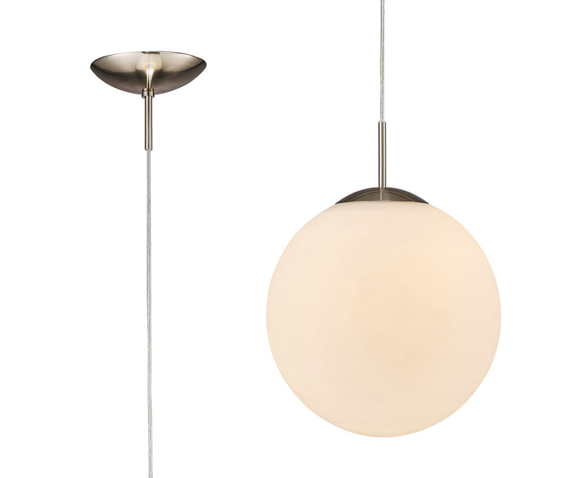 Deco Miranda Medium Ball Pendant 1 Light E27 Satin Nickel Suspension With Frosted White Glass Globe • D0123