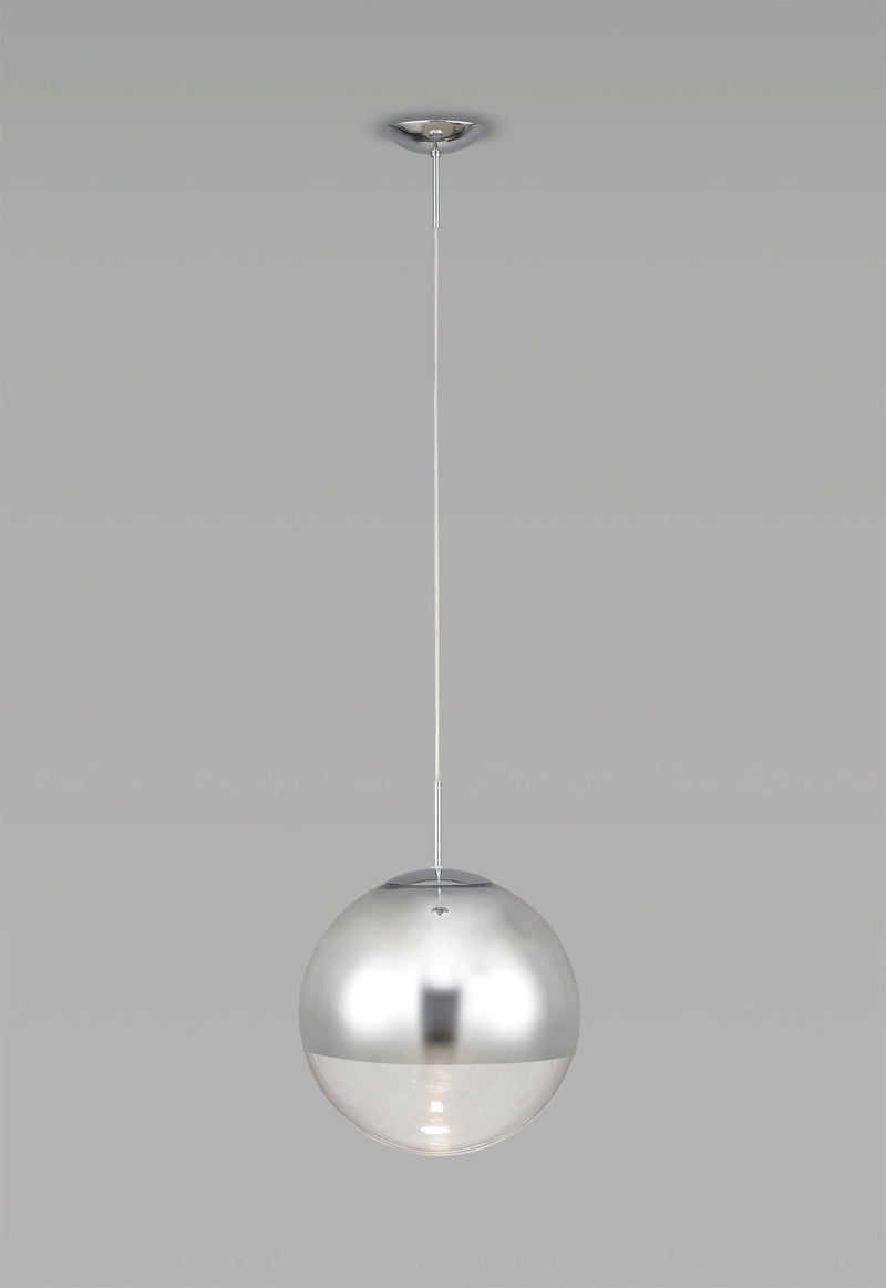 Deco Miranda Small Ball Pendant 1 Light E27 Polished Chrome Suspension With Mirrored/Clear Glass Globe • D0124