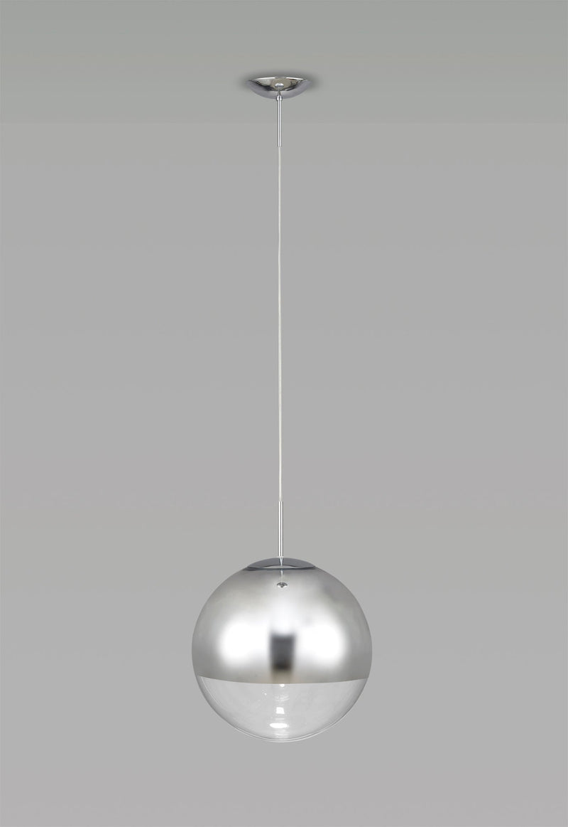 Deco Miranda Small Ball Pendant 1 Light E27 Polished Chrome Suspension With Mirrored/Clear Glass Globe • D0124