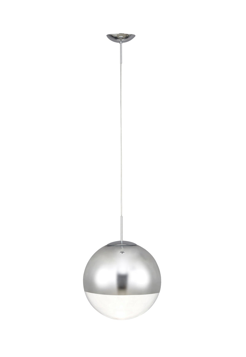 Deco Miranda Small Ball Pendant 1 Light E27 Polished Chrome Suspension With Mirrored/Clear Glass Globe • D0124