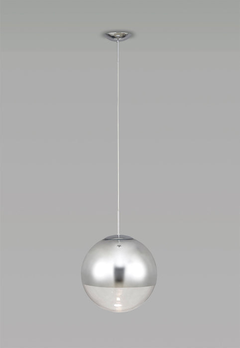 Deco Miranda Small Ball Pendant 1 Light E27 Polished Chrome Suspension With Mirrored/Clear Glass Globe • D0124