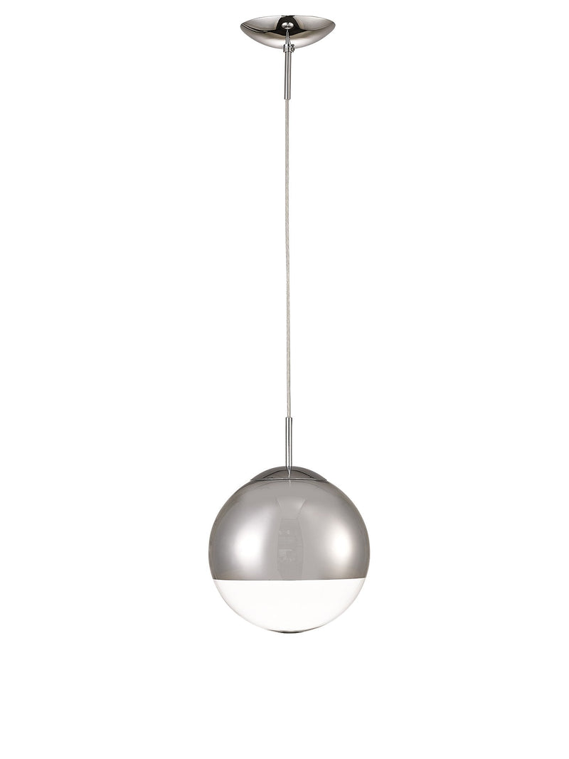 Deco Miranda Small Ball Pendant 1 Light E27 Polished Chrome Suspension With Mirrored/Clear Glass Globe • D0124