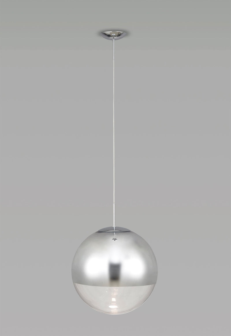 Deco Miranda Medium Ball Pendant 1 Light E27 Polished Chrome Suspension With Mirrored/Clear Glass Globe • D0125