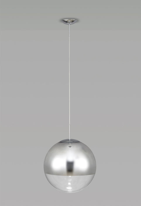 Deco Miranda Medium Ball Pendant 1 Light E27 Polished Chrome Suspension With Mirrored/Clear Glass Globe • D0125