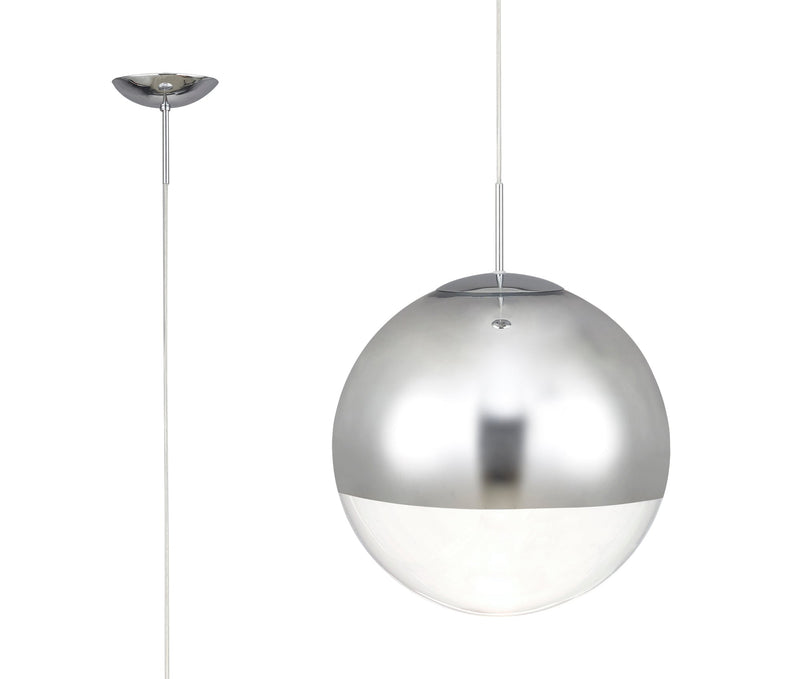 Deco Miranda Medium Ball Pendant 1 Light E27 Polished Chrome Suspension With Mirrored/Clear Glass Globe • D0125