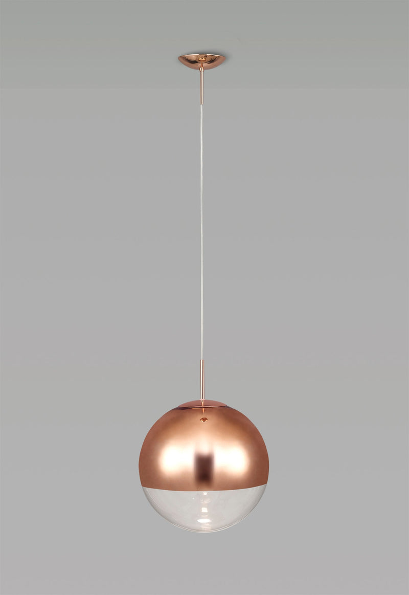 Deco Miranda Small Ball Pendant 1 Light E27 Copper Suspension With Copper Mirrored/Clear Glass Globe • D0126