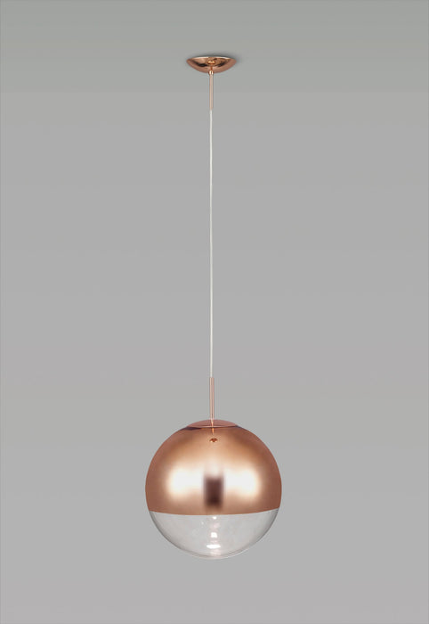 Deco Miranda Small Ball Pendant 1 Light E27 Copper Suspension With Copper Mirrored/Clear Glass Globe • D0126