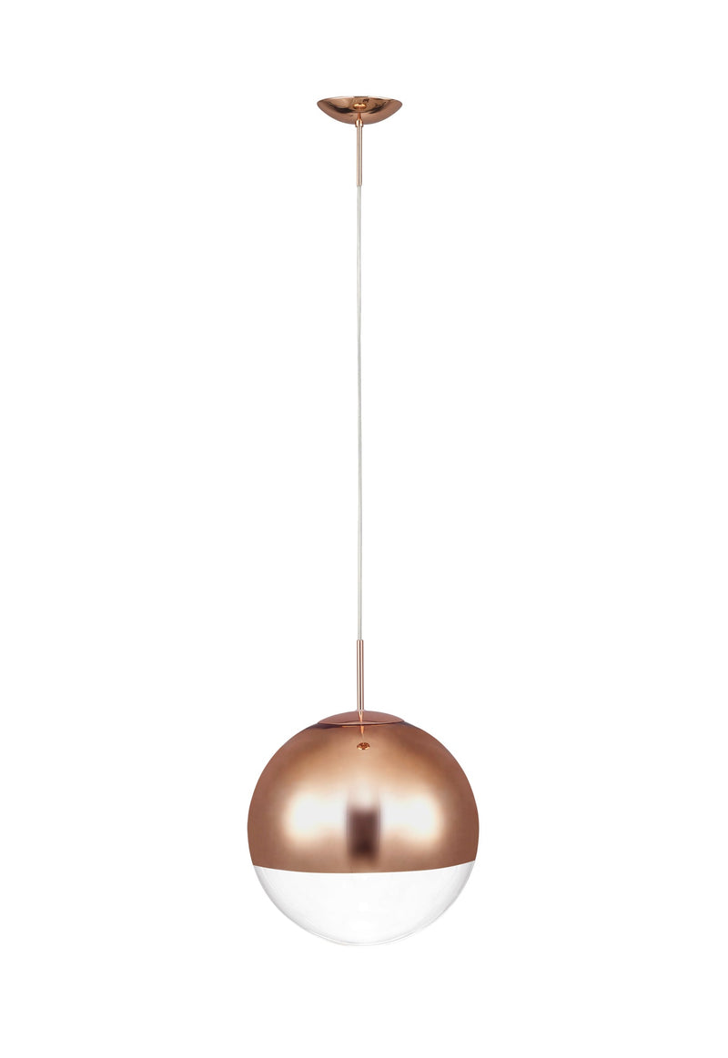 Deco Miranda Small Ball Pendant 1 Light E27 Copper Suspension With Copper Mirrored/Clear Glass Globe • D0126