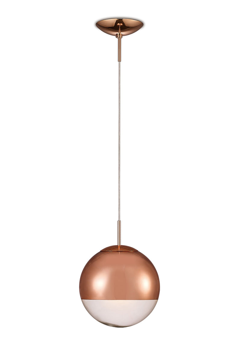 Deco Miranda Small Ball Pendant 1 Light E27 Copper Suspension With Copper Mirrored/Clear Glass Globe • D0126