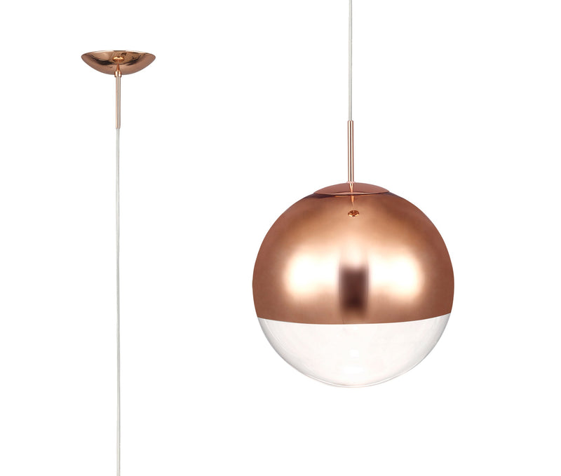 Deco Miranda Small Ball Pendant 1 Light E27 Copper Suspension With Copper Mirrored/Clear Glass Globe • D0126