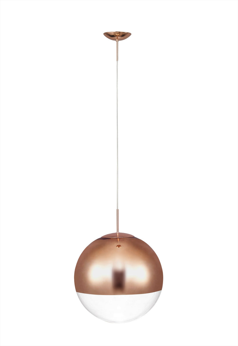 Deco Miranda Medium Ball Pendant 1 Light E27 Copper Suspension With Copper Mirrored/Clear Glass Globe • D0127