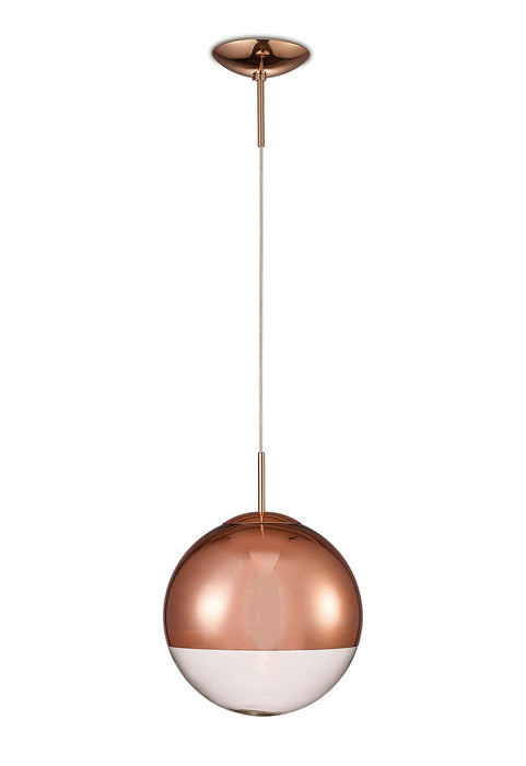 Deco Miranda Medium Ball Pendant 1 Light E27 Copper Suspension With Copper Mirrored/Clear Glass Globe • D0127