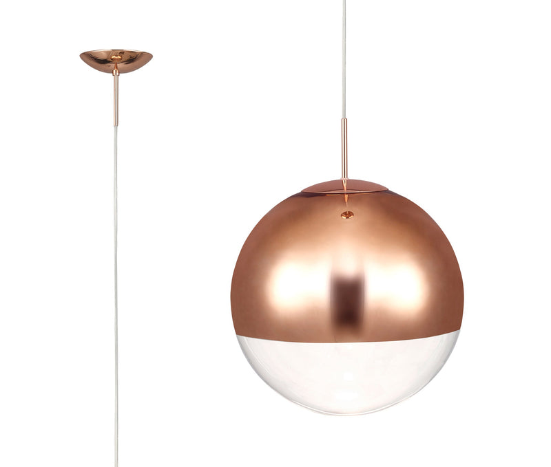 Deco Miranda Medium Ball Pendant 1 Light E27 Copper Suspension With Copper Mirrored/Clear Glass Globe • D0127