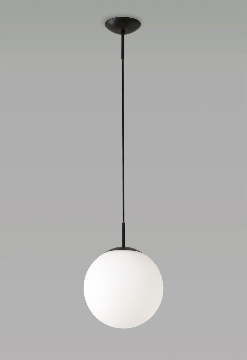 Deco Miranda Small Ball Pendant 1 Light E27 Black Suspension With Frosted White Glass Globe • D0649