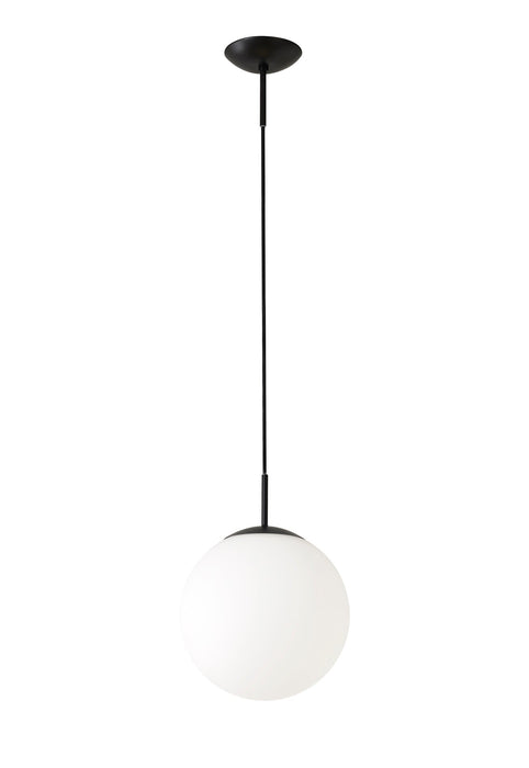 Deco Miranda Small Ball Pendant 1 Light E27 Black Suspension With Frosted White Glass Globe • D0649