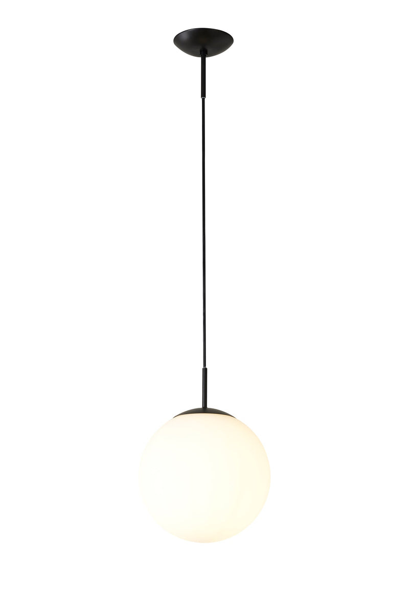 Deco Miranda Small Ball Pendant 1 Light E27 Black Suspension With Frosted White Glass Globe • D0649