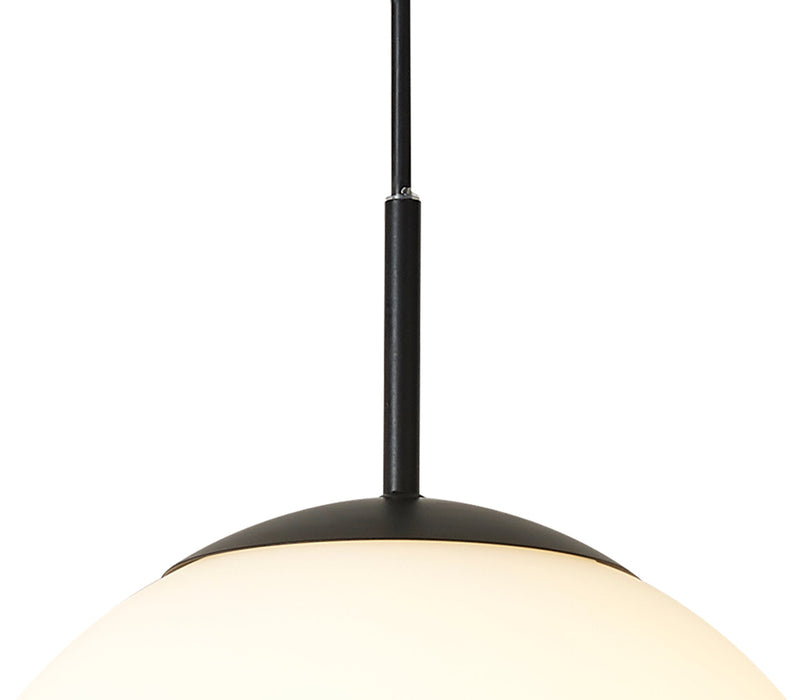 Deco Miranda Small Ball Pendant 1 Light E27 Black Suspension With Frosted White Glass Globe • D0649