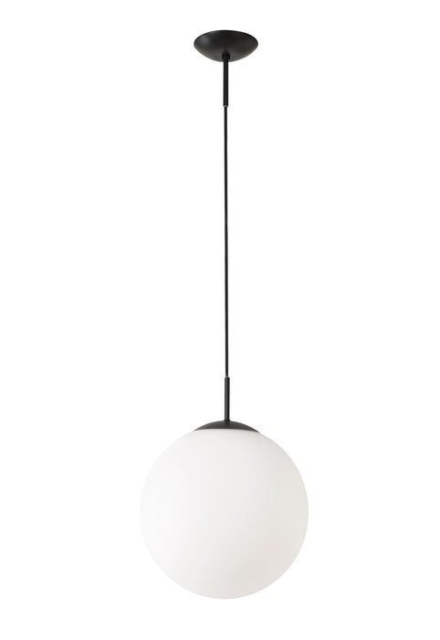 Deco Miranda Medium Ball Pendant 1 Light E27 Black Suspension With Frosted White Glass Globe • D0650