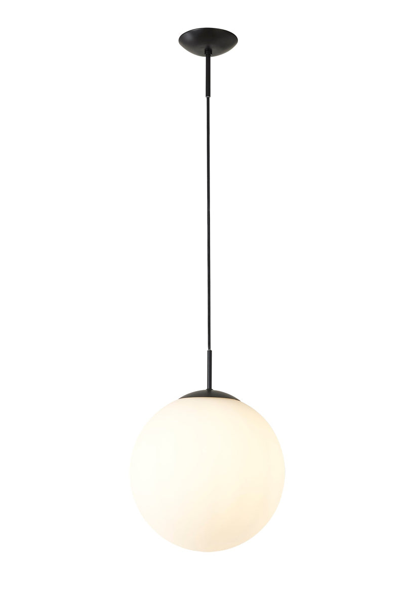 Deco Miranda Medium Ball Pendant 1 Light E27 Black Suspension With Frosted White Glass Globe • D0650