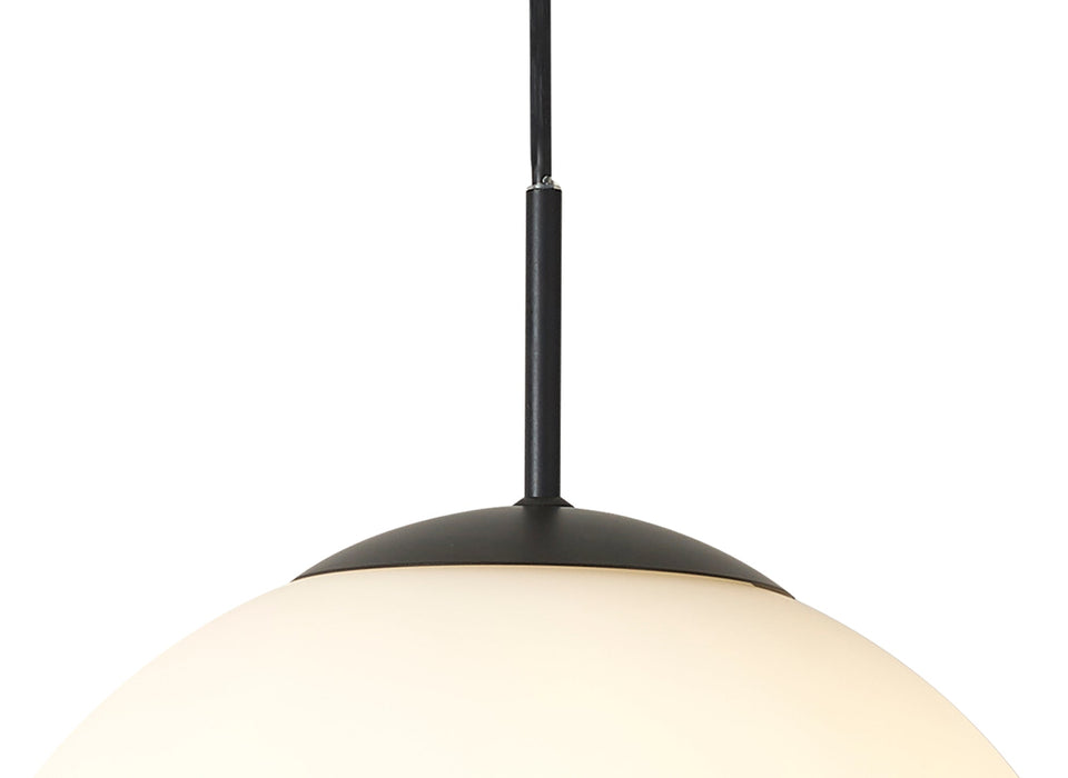 Deco Miranda Medium Ball Pendant 1 Light E27 Black Suspension With Frosted White Glass Globe • D0650