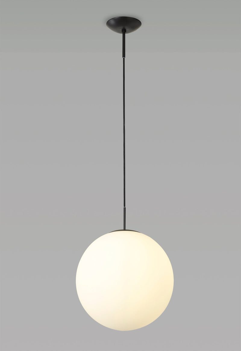 Deco Miranda Large Ball Pendant 1 Light E27 Black Suspension With Frosted White Glass Globe • D0651