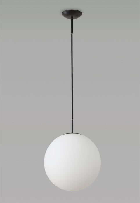 Deco Miranda Large Ball Pendant 1 Light E27 Black Suspension With Frosted White Glass Globe • D0651