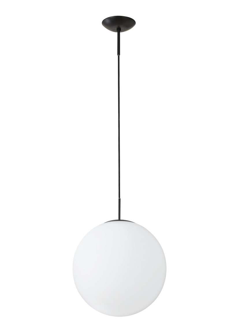 Deco Miranda Large Ball Pendant 1 Light E27 Black Suspension With Frosted White Glass Globe • D0651