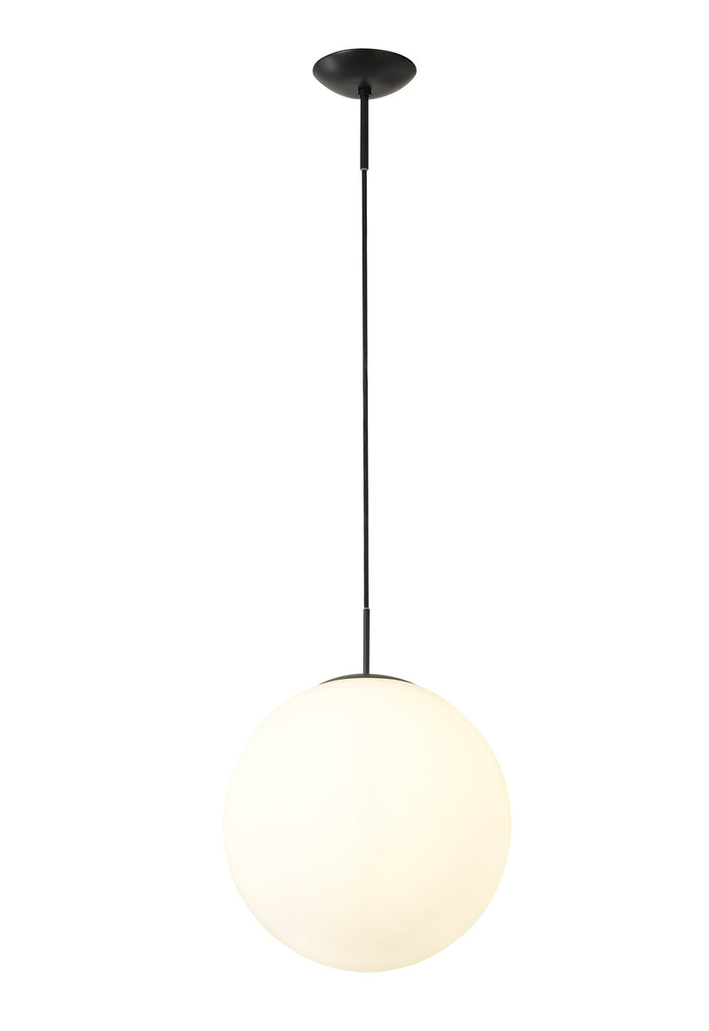 Deco Miranda Large Ball Pendant 1 Light E27 Black Suspension With Frosted White Glass Globe • D0651