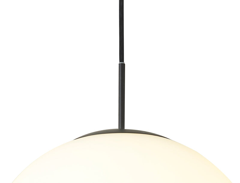 Deco Miranda Large Ball Pendant 1 Light E27 Black Suspension With Frosted White Glass Globe • D0651