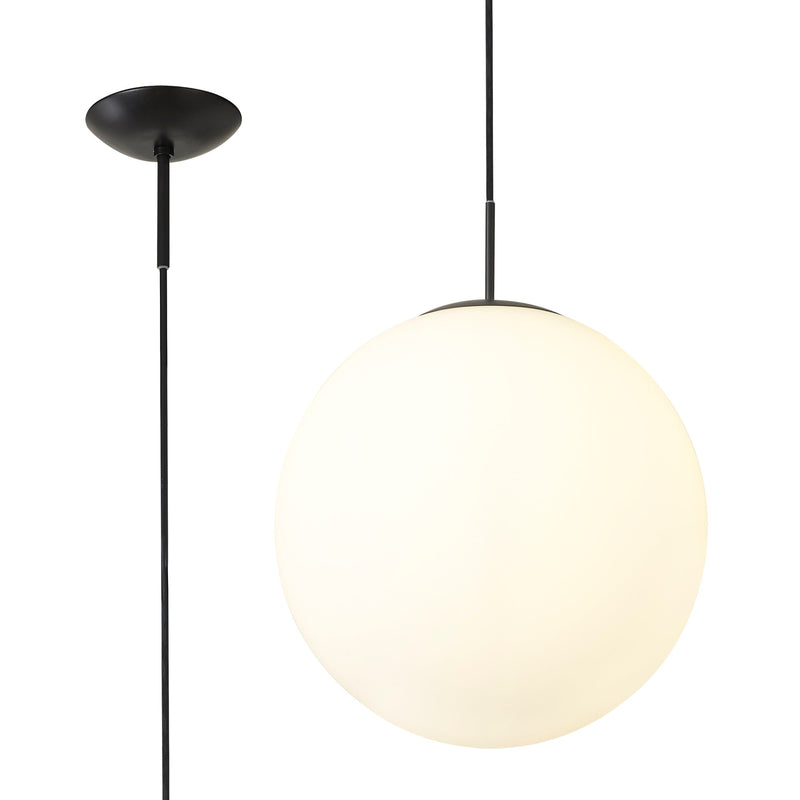 Deco Miranda Large Ball Pendant 1 Light E27 Black Suspension With Frosted White Glass Globe • D0651
