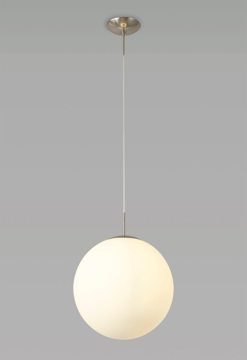 Deco Miranda Large Ball Pendant 1 Light E27 Satin Nickel Suspension With Frosted White Glass Globe • D0652