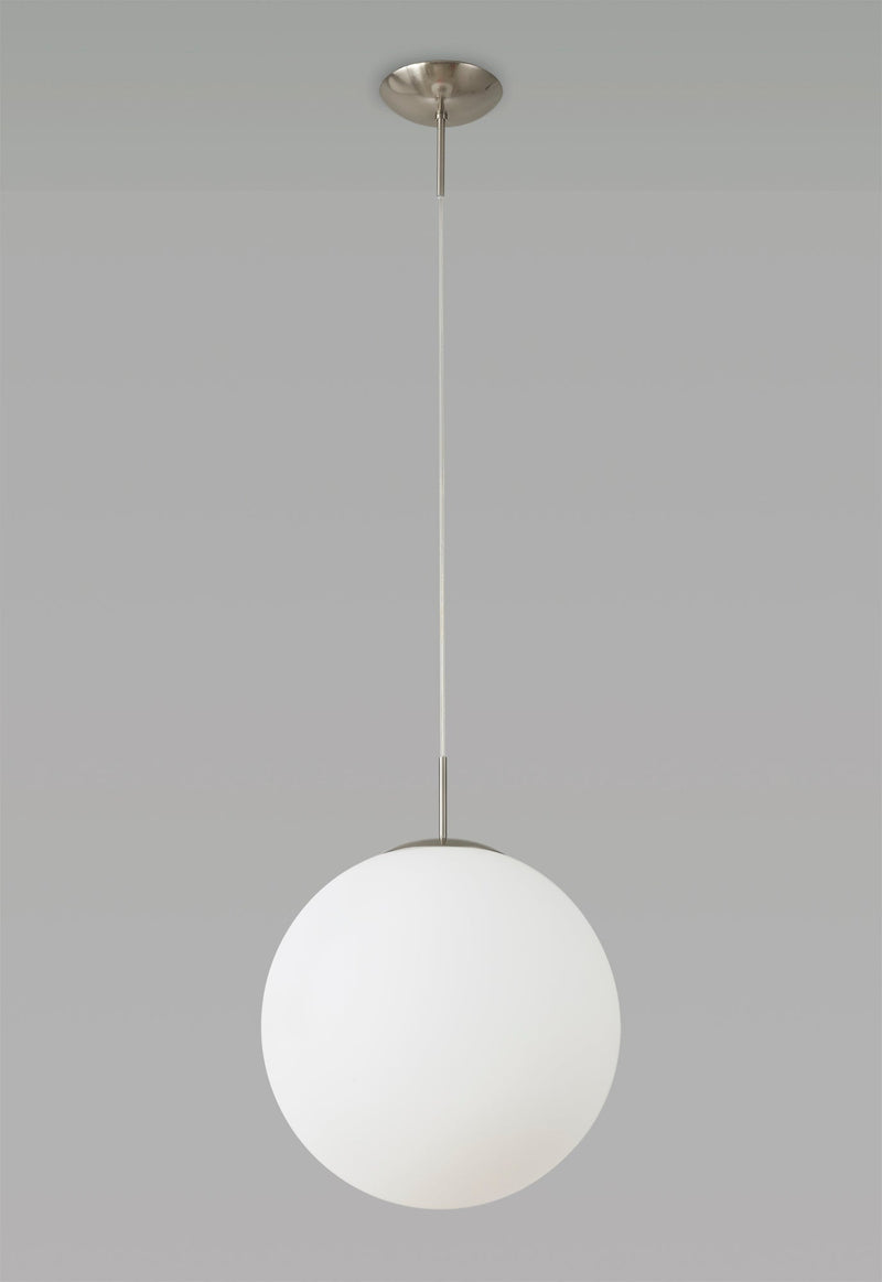 Deco Miranda Large Ball Pendant 1 Light E27 Satin Nickel Suspension With Frosted White Glass Globe • D0652